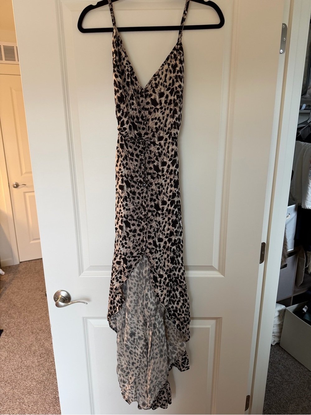 Auguste Beige and Black Leopard Slip Dress with High-Low Hem
